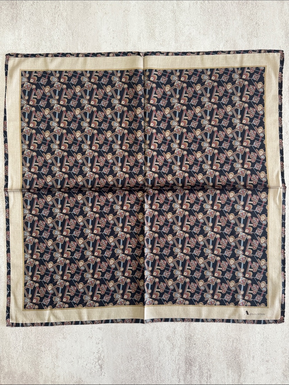 Men's Navy and Cream Patterned cotton Pocket Square